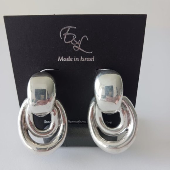 E&L Israel Sterling Silver Statement Double Link Earrings 2in long - Picture 2 of 12